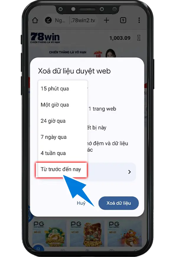 Bước 3 : Vào Mũi Tên Tải Xuống Chọn " Từ Trước Đến Nay "
